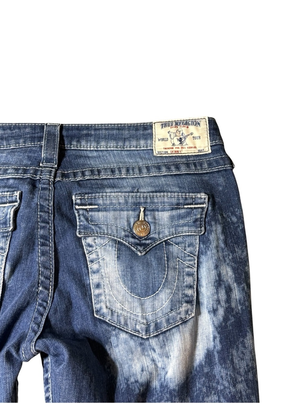True Religion Skinny Flap Jeans Womens 31 Blue Acid Washed Custom - Picture 3 of 4